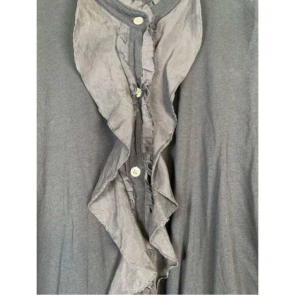 Revolve Theory Silk Black Ruffle Pima Cotton Button Up Cardigan Large Petite - Picture 3 of 8